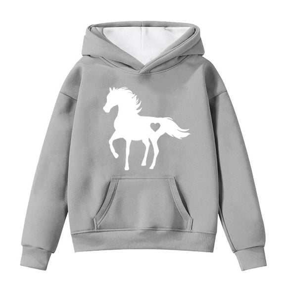 Tiijoy Toddler Girls Horse Graphic Hoodie Loose Hooded Sweatshirt Top, Sizes 4-5T