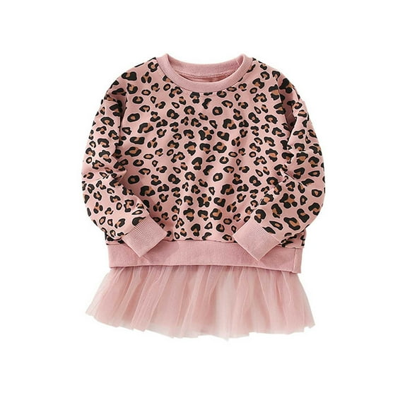Tiijoy Toddler Girls Leopard Sweatshirt Cute Cotton Mesh Long Sleeve Pullover, Sizes 2-3