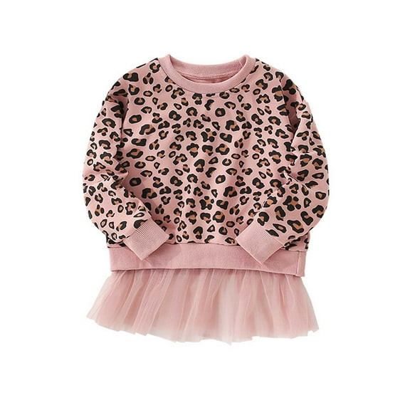 Tiijoy Toddler Girls Leopard Sweatshirt Cute Cotton Mesh Long Sleeve Pullover, Sizes 2-3