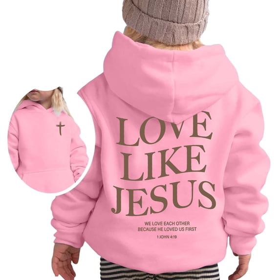 Tiijoy Toddler Girls Letter Print Hoodie Jesus Letter Print Hooded Sweatshirt, Sizes 2-3