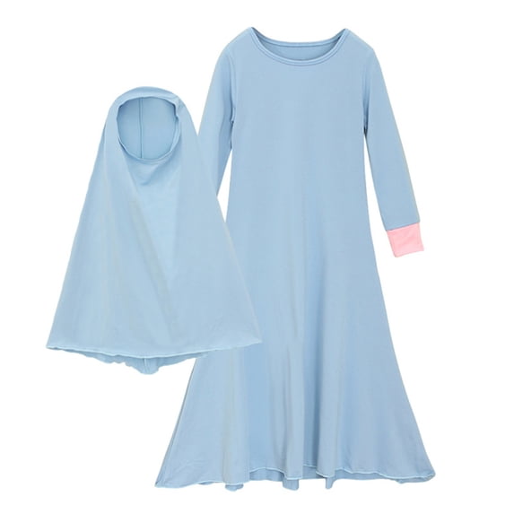Tiijoy Toddler Girls Long Sleeve Abaya with Hijab Maxi Dress Hijab Outfits, Sizes 3-4