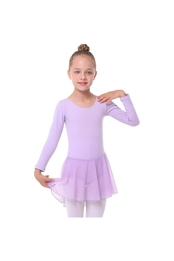 Toddler Girls Long Sleeve Ballet Dress Tutu Skirted Dance Leotard, Sizes 3-4