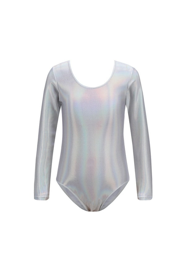 Toddler Girls Long Sleeved Gymnastics Leotards Shiny Dance Bodysuit, Sizes 3-4T