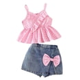 thumbnail image 1 of Tiijoy Toddler Girls Outfits Checkered Ruffle Camisole Bow Jean Shorts Set, Sizes 3-4, 1 of 4