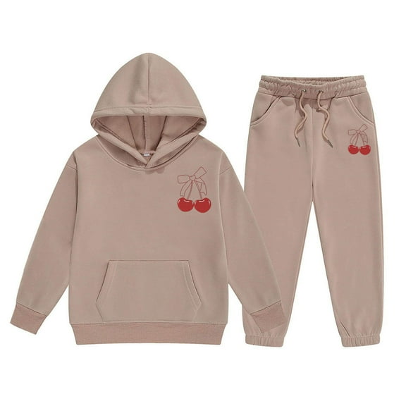 Tiijoy Toddler Girls Outfits Cherry Print Long Sleeve Pullover Hoodie Sweatpants Sweatsuit