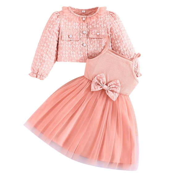 Tiijoy Toddler Girls Outfits Cotton Sleeveless Bow Mesh Dress with Jacket, Sizes 2-8
