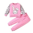 thumbnail image 1 of Tiijoy Toddler Girls Outfits Cute Bunny Print Leopard Sweatshirt and Pants Set, Sizes 1-2, 1 of 8