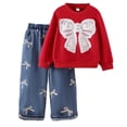 thumbnail image 1 of Tiijoy Toddler Girls Outfits Lace Bow Sweatshirt and Pull On Denim Jeans Set, Sizes 2-7, 1 of 7