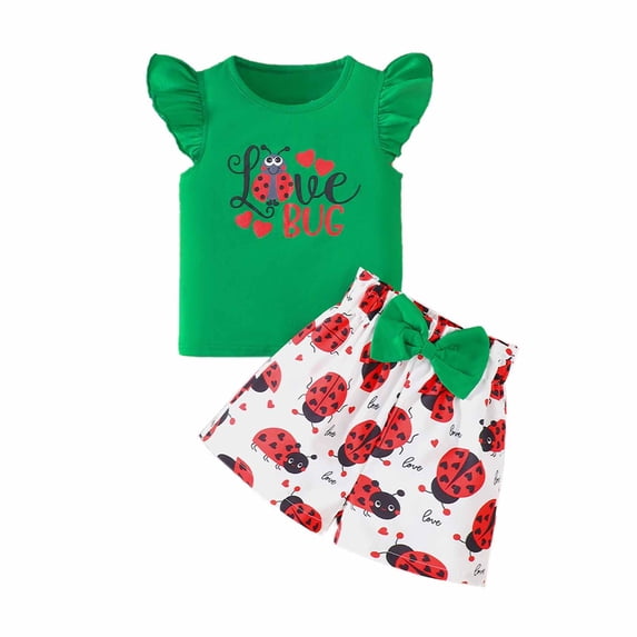 Tiijoy Toddler Girls Outfits Ladybug Print Flutter Sleeve T Shirt Shorts Set, Sizes 2-7