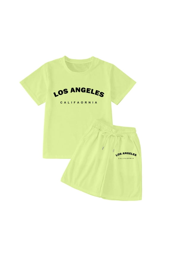 Toddler Girls Outfits Los Angeles Cotton Short Sleeve T-Shirt Shorts Set, Sizes 4-5