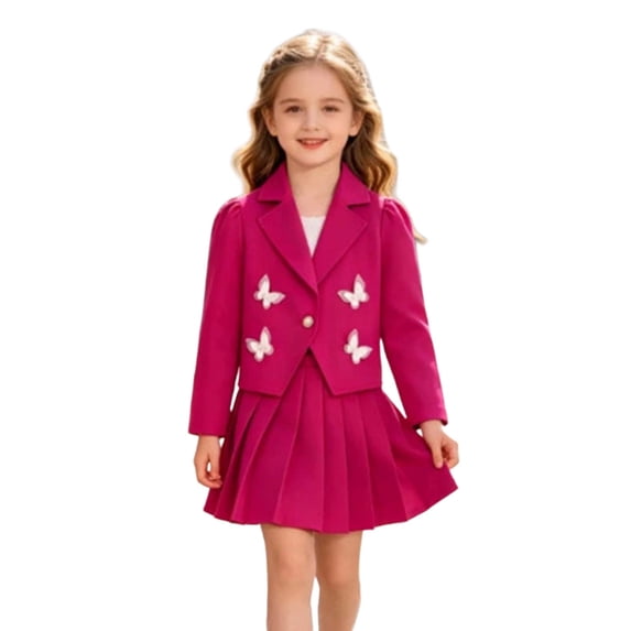 Tiijoy Toddler Girls Outfits Stylish Preppy Butterfly Blazer Pleated Skirt Set, Sizes 2-3