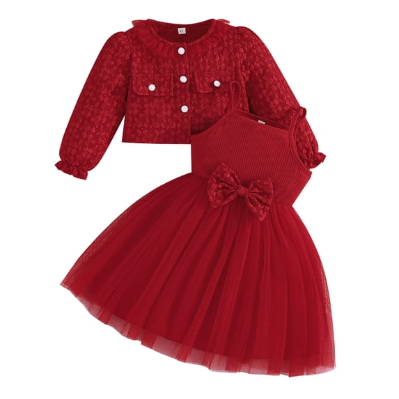 Tiijoy Toddler Girls Outfits Trendy Long Sleeves Jacket Mesh Dress Set, Sizes 2-8