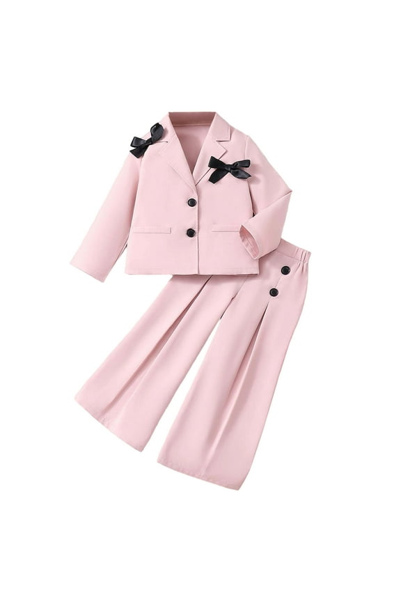 Toddler Girls Pant Suit Bow Blazer Flat Front Pants Formal Outfits, Sizes 4-5
