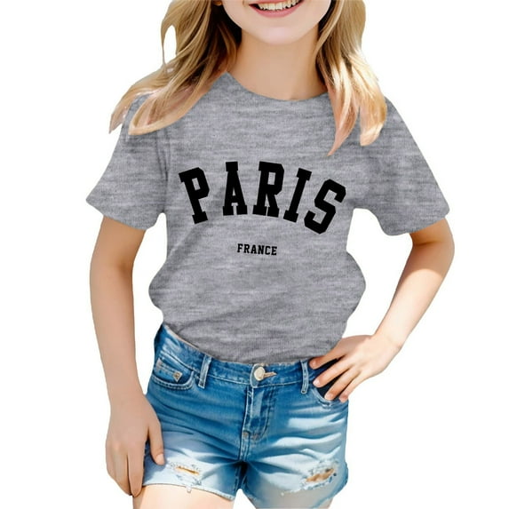 Tiijoy Toddler Girls Paris Printed Short Sleeve T Shirt Casual Summer Crew Neck T-Shirt