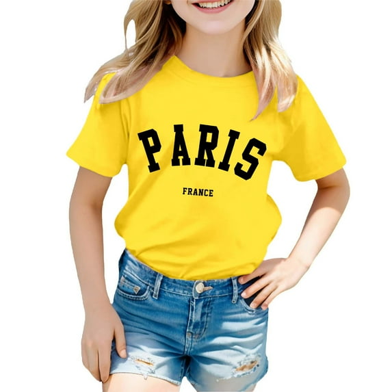 Tiijoy Toddler Girls Paris Printed Short Sleeve T Shirt Casual Summer Crew Neck T-Shirt