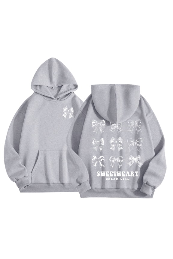 Toddler Girls Preppy Hoodie Cute Bow Print Pullover Hooded Sweatshirt, Sizes 2-3T