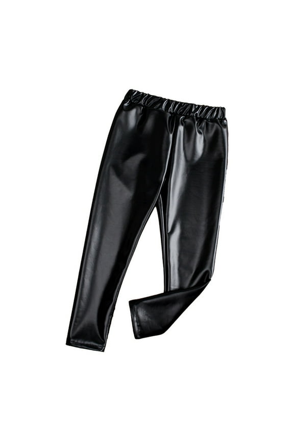 Toddler Girls Pu Leather Slim Fit Pants Kids Stretch Pull On Leggings, Sizes 4-5