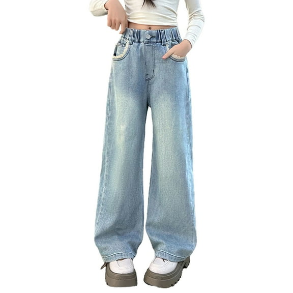 Tiijoy Girls Baggy Straight Leg Jeans Toddler High Rise Elastic Waist Denim Pants, Sizes 4-5