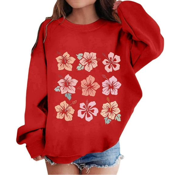 Tiijoy Toddler Girls Pullover Sweatshirt Flower Print Crew Neck Graphic Sweater, Sizes 3-4