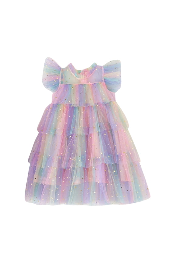 Toddler Girls Rainbow Sequins Tutu Dress Layered Princess Tulle Dress, Sizes 4-5
