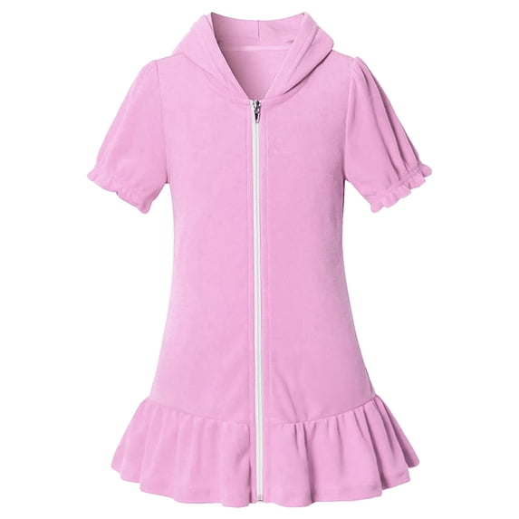 Tiijoy Toddler Girls Ruffle Hooded Cover Up Short Sleeve Zip Up Beach Coverup Dress, Sizes 3-4