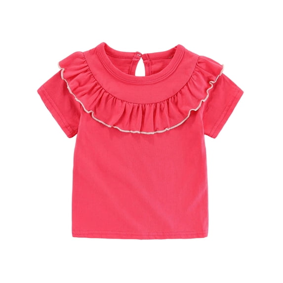 Tiijoy Toddler Girls Ruffle Short Sleeve T-Shirt Casual Round Neck T Shirt Soft Tee Top