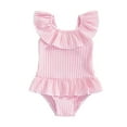 thumbnail image 1 of Tiijoy Toddler Girls Ruffle Striped One Piece Swimsuit UPF 50+ Bathing Suit Baby Swimwear, 1 of 3