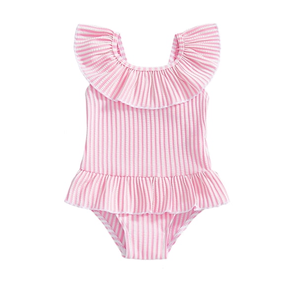Tiijoy Toddler Girls Ruffle Striped One Piece Swimsuit UPF 50+ Bathing Suit Baby Swimwear