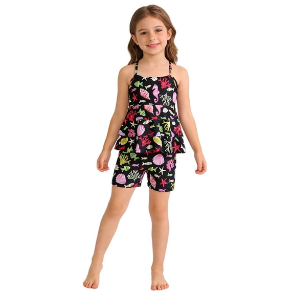 Tiijoy Toddler Girls Ruffle Tankini Set Swimsuit UPF 50+ Quick-Drying Bathing Suit, 2-Piece