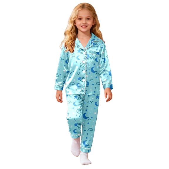 Tiijoy Toddler Girls Satin Silk Pajamas Long Sleeve Top Pants Leisure Sleepwear, Sizes 3-4