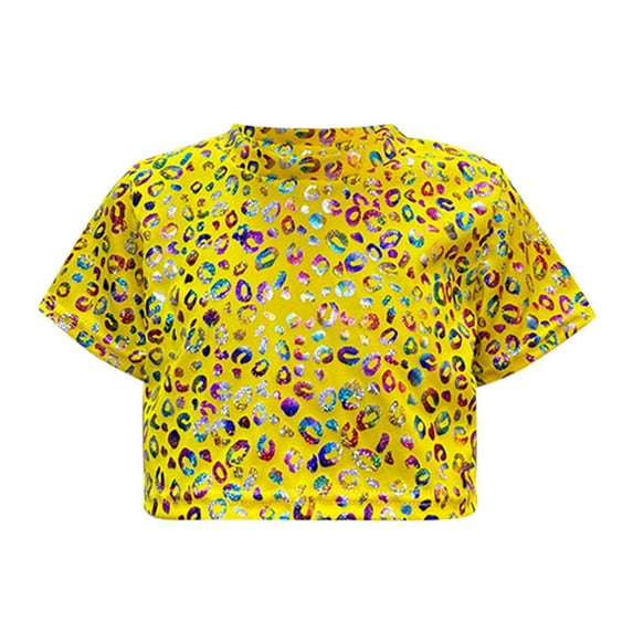 Tiijoy Toddler Girls Sequin Sparkly Crop Top Short Sleeve Crew Neck T-Shirt, Sizes 2-3