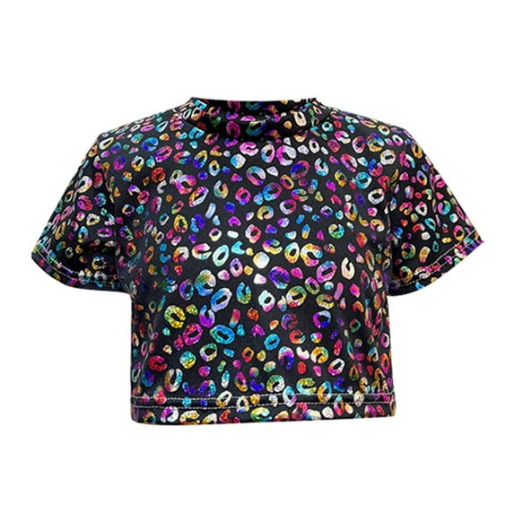 Tiijoy Toddler Girls Sequin Sparkly Crop Top Short Sleeve Crew Neck T-Shirt, Sizes 2-3