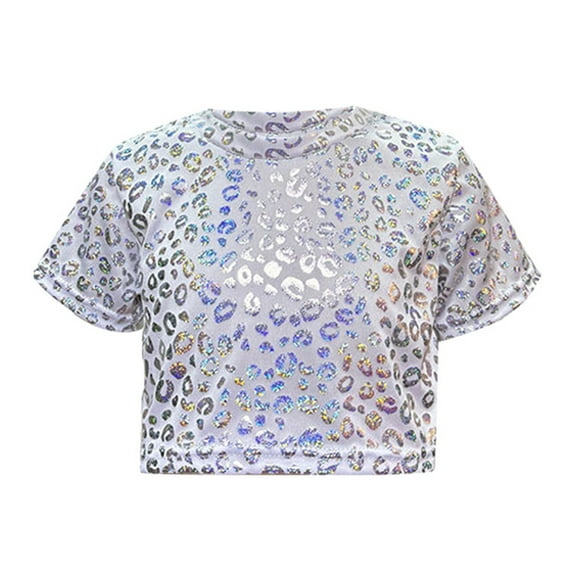 Tiijoy Toddler Girls Sequin Sparkly Crop Top Short Sleeve Crew Neck T-Shirt, Sizes 4-5