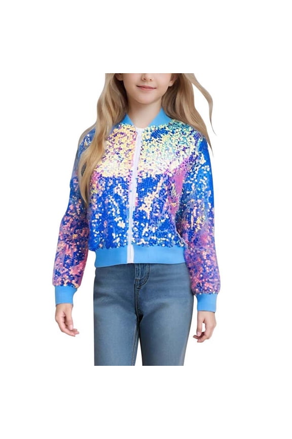 Toddler Girls Sequin Sparkly Jacket Zip Up Outerwear Bomber Jacket, Sizes 4-5
