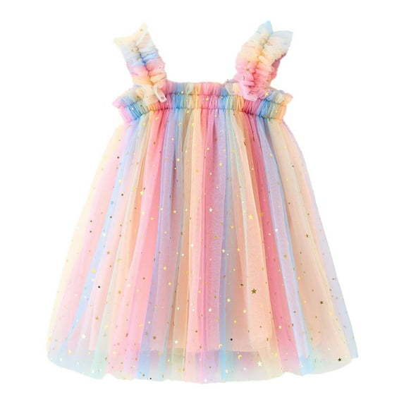 Tiijoy Toddler Girls Sequins Rainbow Tulle Dress Sleeveless Mesh Princess Dress, Sizes 2-3
