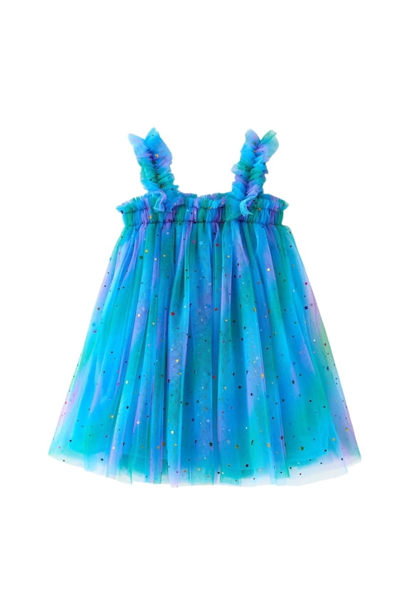 Toddler Girls Sequins Rainbow Tulle Dress Sleeveless Mesh Princess Dress, Sizes 3-4