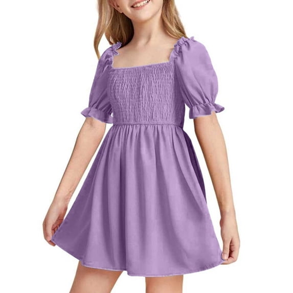 Tiijoy Toddler Girls Short Puff Sleeve Chiffon Dress Square Neck A-Line Mini Dress, Sizes 4-5