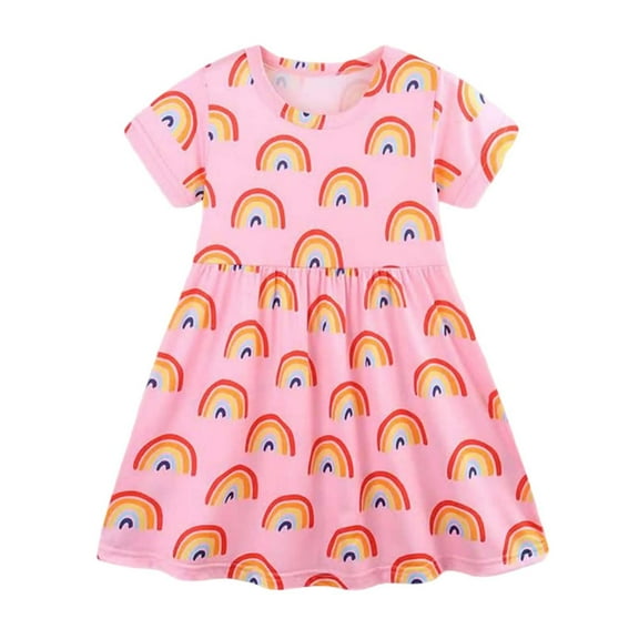 Tiijoy Toddler Girls Short Sleeve Dress Summer Rainbow Print Skater Dress, Sizes 2-3
