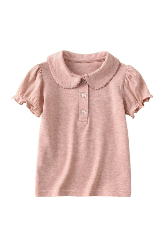 Toddler Girls Short Sleeve Polo Shirt Solid Color Cotton Casual Shirt, Sizes 4-5