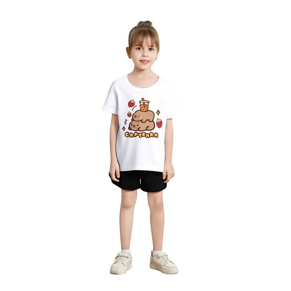 Tiijoy Toddler Girls Short Sleeve T-Shirt Capybara Print Cute Casual T Shirt, Sizes 3-4