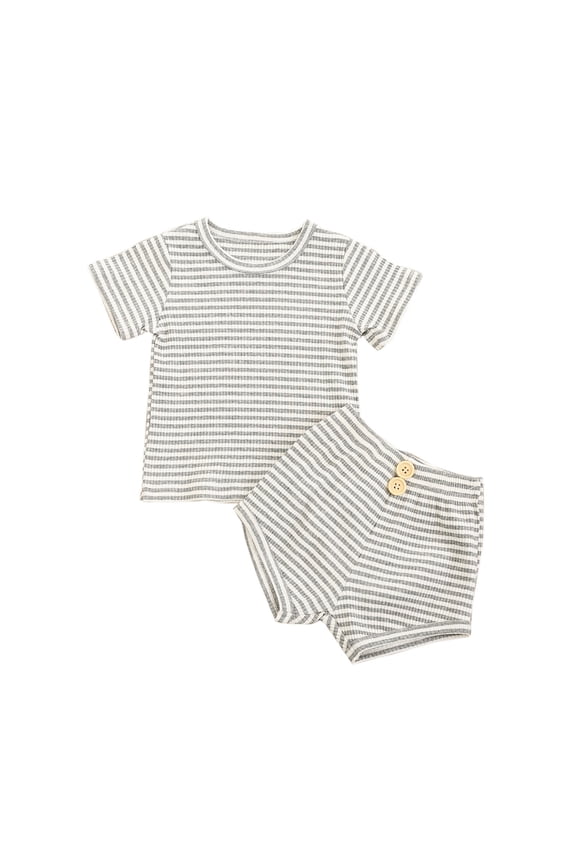 Toddler Girls Shorts Sets Striped Ribbed Short Sleeve T Shirt Shorts Set 2-Piece Outfits, Sizes 2-3