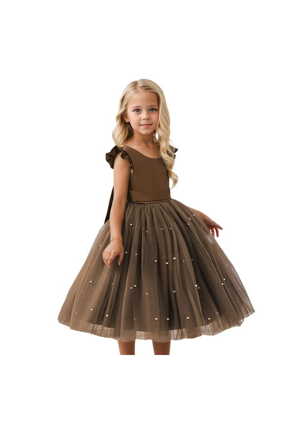 Toddler Girls Sleeveless Mesh Party Dress Wedding Pageant Princess Dress Ball Gown, Sizes 3-4