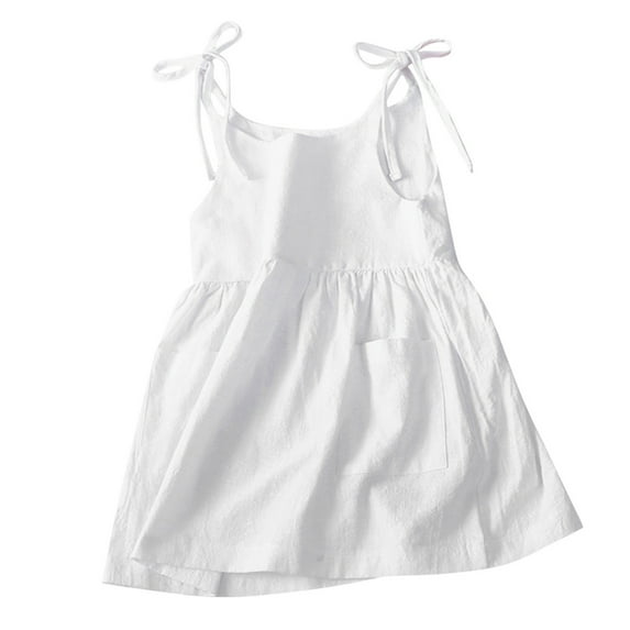 Tiijoy Toddler Girls Solid Sleeveless Strap Dress Casual Cotton Linen Dress, Sizes 2-3