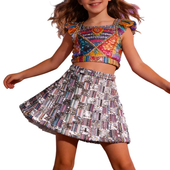 Tiijoy Toddler Girls Sparkly Sequin A-Line Skirt High Waist Shiny Party Skirt, Sizes 3-4