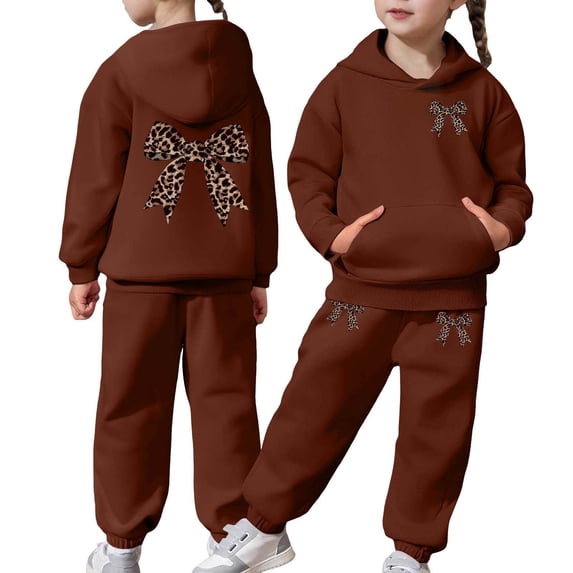 Tiijoy Toddler Girls Sports Outfits Leopard Bow Print Casual Hoodie Jogger Pants Sweatsuit