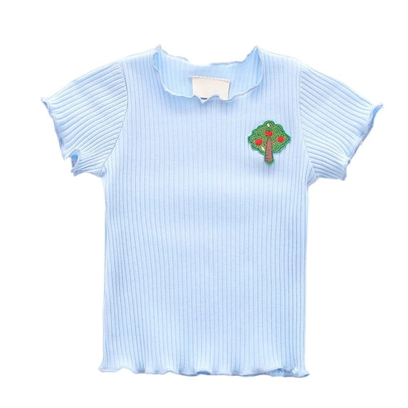 Tiijoy Toddler Girls Summer Cotton Ribbed T-Shirt Short Sleeve Crew Neck T Shirt, Sizes 1-6