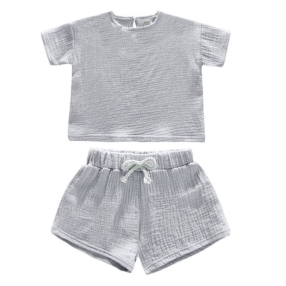 Tiijoy Toddler Girls Summer Linen Outfits Solid Short Sleeve T Shirt with Shorts Set Fashion Kids Clothes, Sizes 2-3
