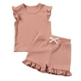 thumbnail image 1 of Tiijoy Toddler Girls Summer Outfits Cotton Solid Ruffle Tank Top Shorts Set, Sizes 2-3, 1 of 6