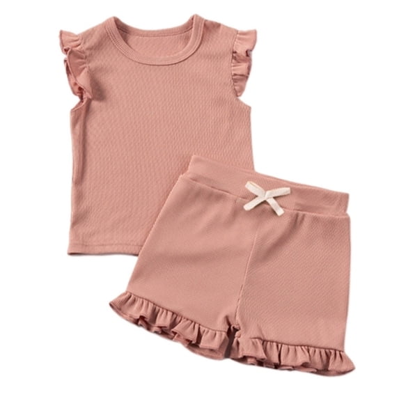 Tiijoy Toddler Girls Summer Outfits Cotton Solid Ruffle Tank Top Shorts Set, Sizes 2-3