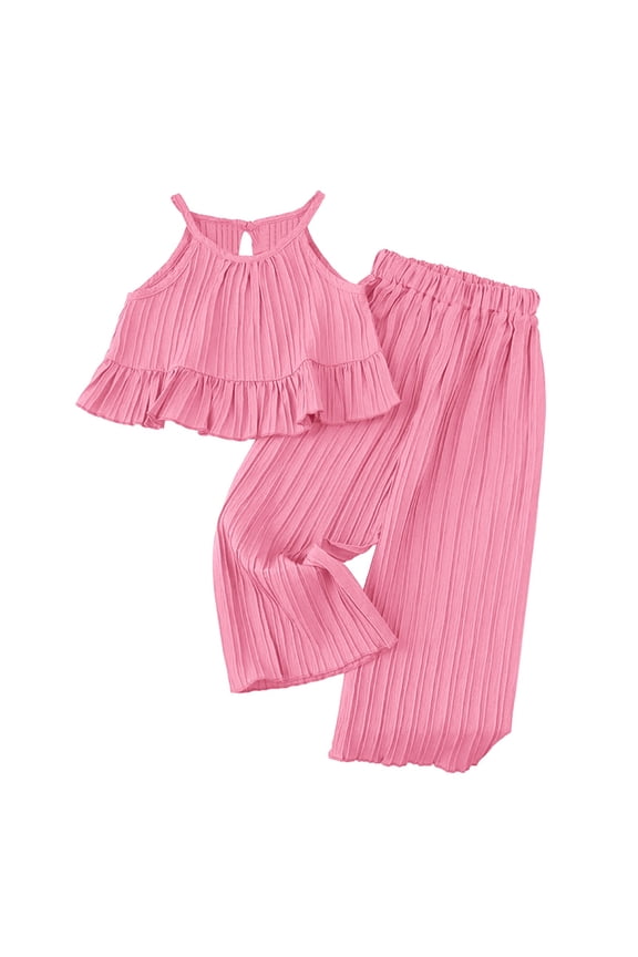 Toddler Girls Summer Outfits Pleated Ruffle Halter Camisole and Wide Leg Pants Set Fashion Kids Clothes, Sizes 2-7